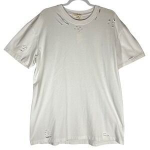 Gilded Intent NWT Distressed Oversized White Cotton Tee Sz‎ M Ripped T-Shirt
